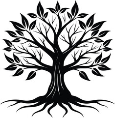 Obraz premium tree roots silhouette, downward growth, nature base