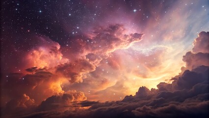 Breathtaking cosmic sky with colorful clouds and sparkling stars