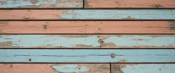Naklejka premium Top-Down Texture of Painted Wooden Boards with Chipped Color