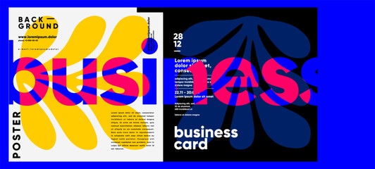 Modern overlapping text composition in bold colors with abstract shapes and vivid contrast, perfect for business card and corporate visual design.