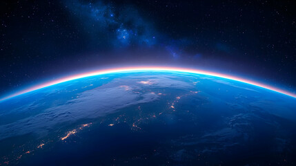 Stunning Night View of Earth from Space Showing City Lights and Milky Way