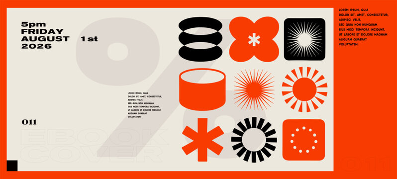 Striking ebook cover design with orange and black symbols, abstract shapes, and minimalist type, suitable for futuristic branding and bold visual storytelling.