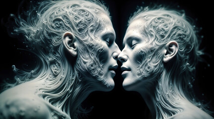 surreal couple kissing
