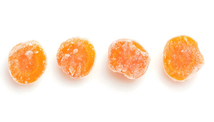 Set of frozen carrots on white background. Vegetable preservation