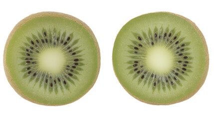 Fototapeta premium Fresh green kiwi fruit, whole and halved, cut out transparent