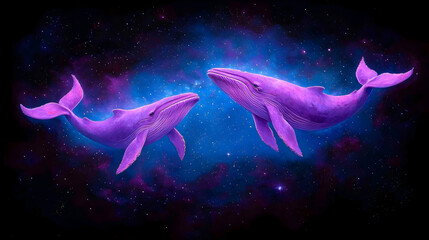 Two Purple Whales in a Cosmic Nebula