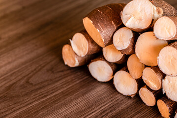 Cassava, also called manioc, yuca, balinghoy, mogo, mandioca, kamoteng kahoy, tapioca and manioc root, a woody shrub of the Euphorbiaceae family native to South America.