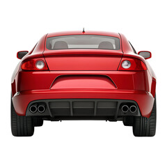 Naklejka premium Red Car Rear View on White Background – Modern Vehicle Backside for Automotive Design, Marketing, and Transport Concepts
