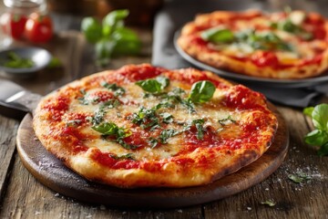 Pizza Margherita Italienische Pizza Margherita mit Basilikum Pizza mit Tomate Mozzarella Pizza Holzofen Margherita Neapolitanische Pizza Pizza Klassiker Foodfoto Pizza Italienisch Käse Tomate