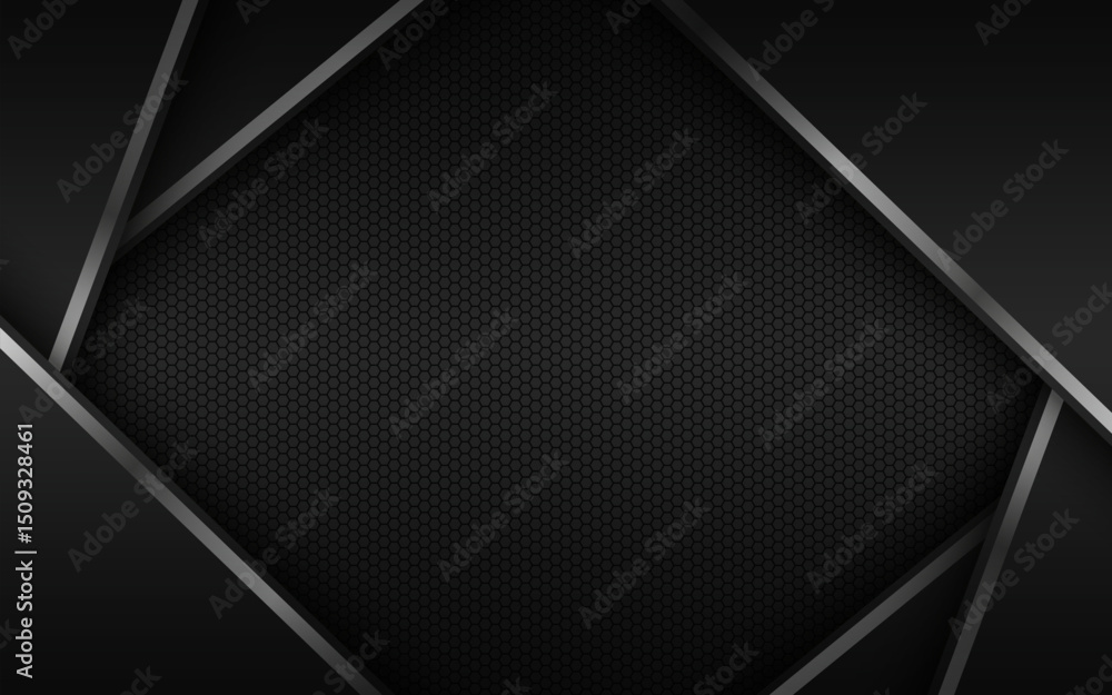 Wall mural black abstract background with silver and black layers above each other with polygonal mesh. vector 