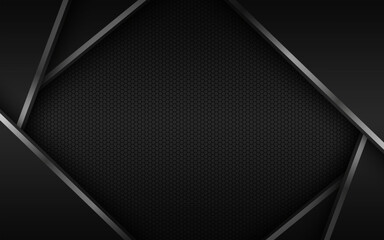 Black abstract background with silver and black layers above each other with polygonal mesh. Vector illustration with oblique stripes and lines