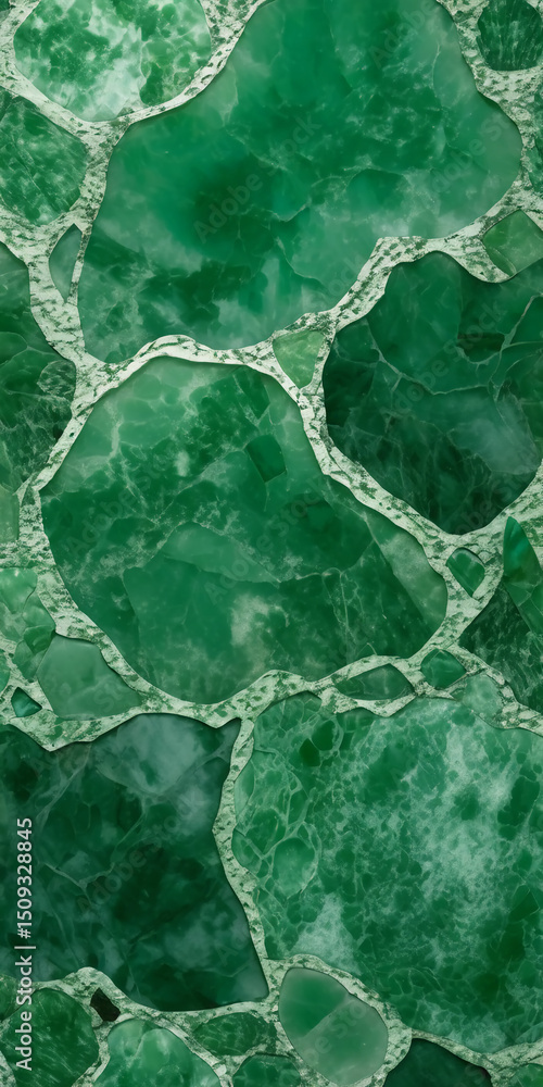 Poster Textured surface of green jasper mineral stone reveals a stunning array of swirling patterns with intricate, organic lines interconnecting various hues and shades of green Generative AI