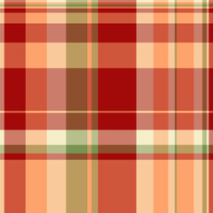 Stripe background vector plaid, satin seamless textile pattern. Premium fabric texture check tartan in red and orange colors.