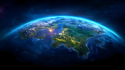 Obraz premium Detailed Night View of Earth from Space Showing City Lights and Landmasses