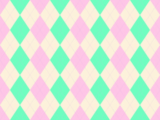 Delightful pastel argyle pattern in pink, mint green, and cream.  Perfect for backgrounds, textiles, packaging, or playful designs.  A charming and versatile graphic with a subtly sophisticated feel.