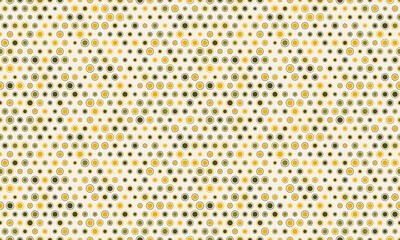 Abstract seamless pattern.  Subtle yet striking design featuring tiny circles in gold and olive green hues on a creamy white background.