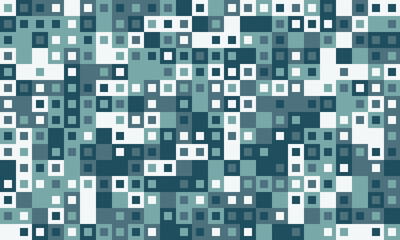 Fototapeta premium Abstract teal and white square mosaic pattern. Modern geometric design ideal for website backgrounds, digital art, textile prints, and tech presentations.