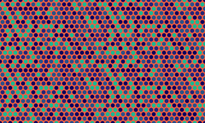 Abstract geometric pattern featuring a vibrant array of teal, purple, and coral circles in a dynamic, repeating design. Perfect for backgrounds, textiles, or modern website designs.