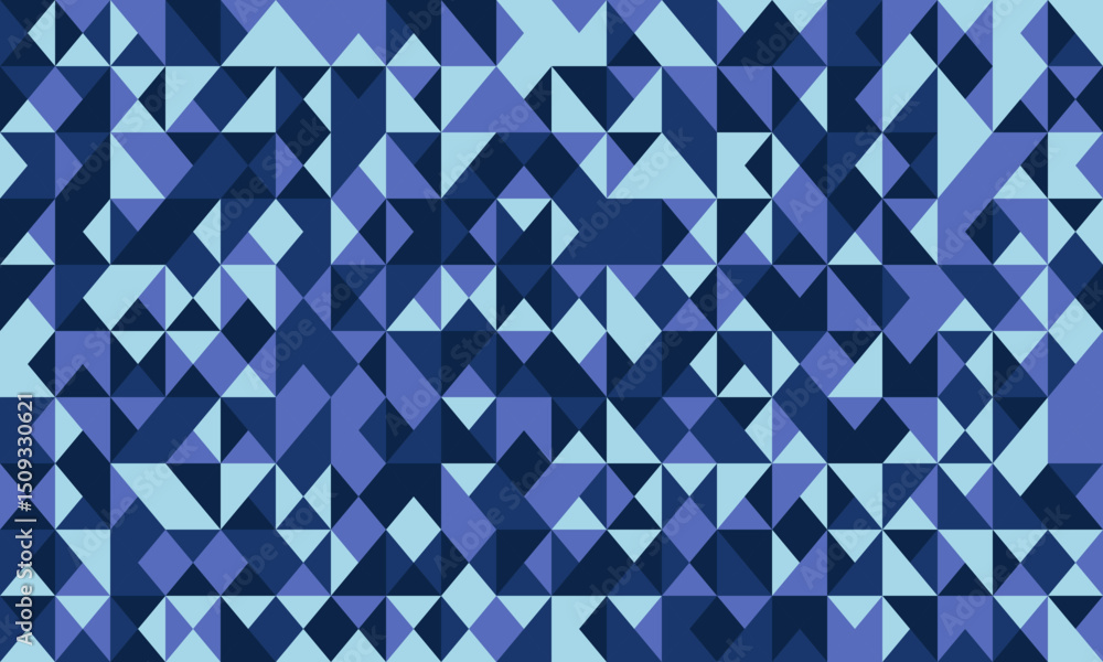 Poster abstract geometric background. seamless pattern of tiny triangles in shades of blue, creating a text