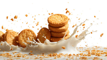 Concept of fun and playfulness, as the cookies are scattered around the milk