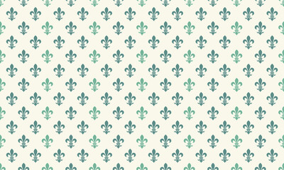 Elegant teal and green fleurdelis pattern on a cream background.  Perfect for wedding invitations, website backgrounds, or textile designs.