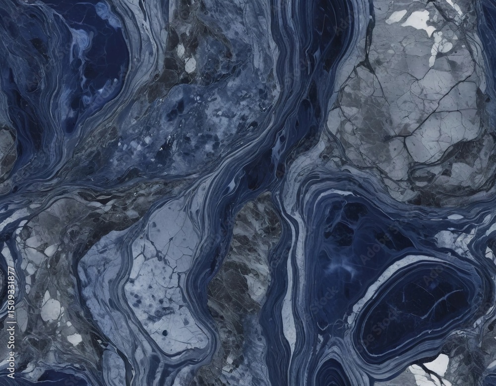 Poster swirling patterns of indigo and violet dance across a surface adorned with intricate marble texture,