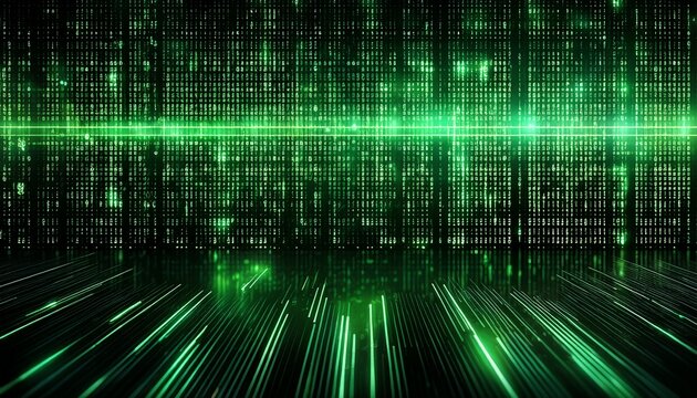 digital matrix background with green binary code and contrasting tones for tech inspired design projects