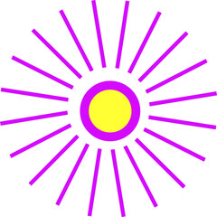 Abstract sun design with purple rays and yellow center