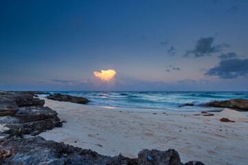 Beautiful beach at the Caribbean sea in Playa del Carmen at sunset, Mexico