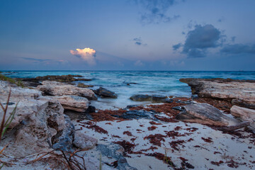 Beautiful beach at the Caribbean sea in Playa del Carmen at sunset, Mexico