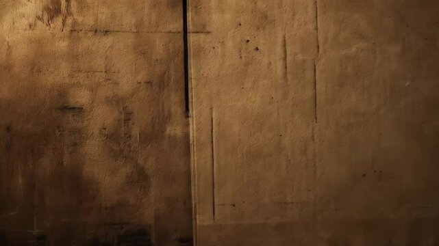 Rustic beige stucco facade, with visible seams and dark stains, showcasing old wall construction, and rough textured surfaces