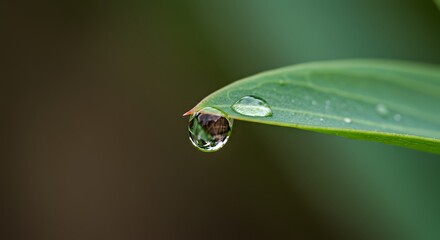 Close-Up Water Drop on Leaf Tip