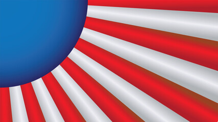 Dynamic red and white rays with large blue circle, ideal for political, patriotic or announcement design themes.