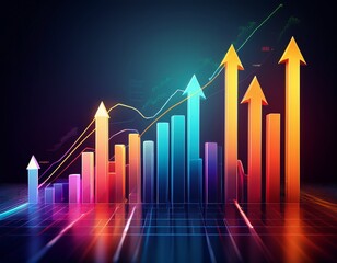 colorful bar chart with upward and downward arrows representing business growth and decline trends in data visualization for analytics
