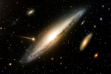 Comet falling in the background galaxies, nebulae