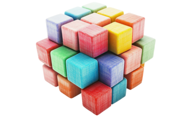 Abstract 3D colorful cubes stacked neatly showcasing geometric balance and modern design isolated on transparent background PNG