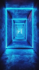 Experience the captivating depth of a neon-lit corridor with glowing edges creating an otherworldly atmosphere