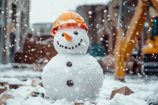Holiday theme featuring a snowman builder in a helmet Festive decorations for Christmas a