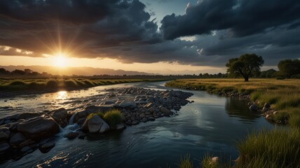 Serene sunset over a river