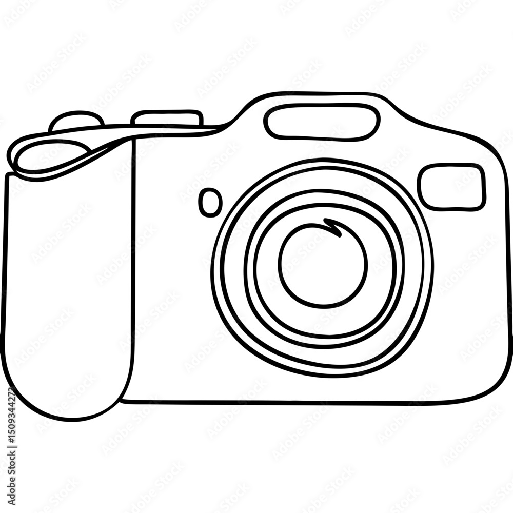 Poster simple camera drawing illustration. digital camera outline design with lens and buttons. graphic cam