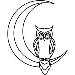 Obraz premium Owl perched on crescent moon. Mystical night scene with wise owl and crescent moon. Perfect design for meditation, yoga, or spiritual practice.