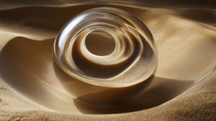 Sand in a swirling vortex inside a clear glass orb, symbolizing fleeting time