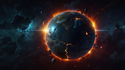 Obraz premium Earth under cosmic fire