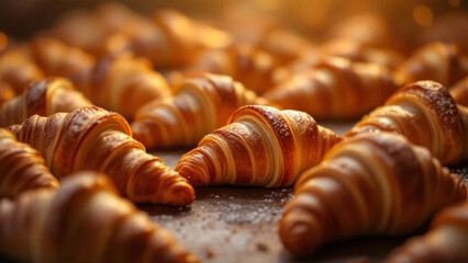 Fresh croissants on the table. Close up. 
