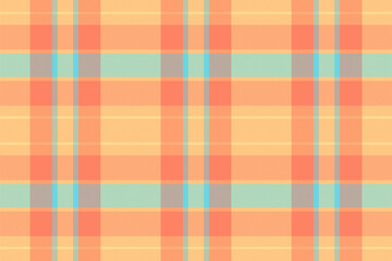 Vibrant pastel plaid pattern in peach, orange, and mint.  Perfect for textile design, website backgrounds, or crafting projects. This cheerful, seamless texture evokes feelings of warmth and summer.