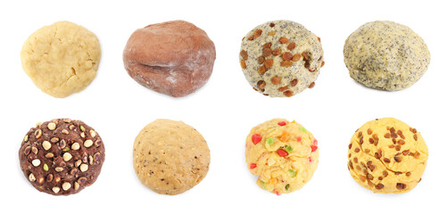 Different types of dough isolated on white, set