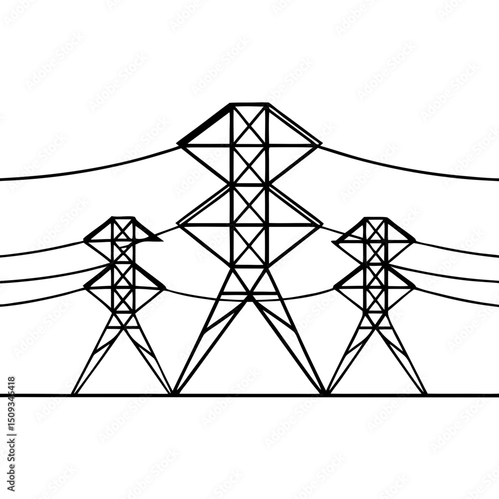 Poster energy grid map showing high voltage power lines and transmission towers. detailed energy grid map i