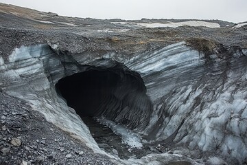 Icelandic glacier cave containing trapped ash