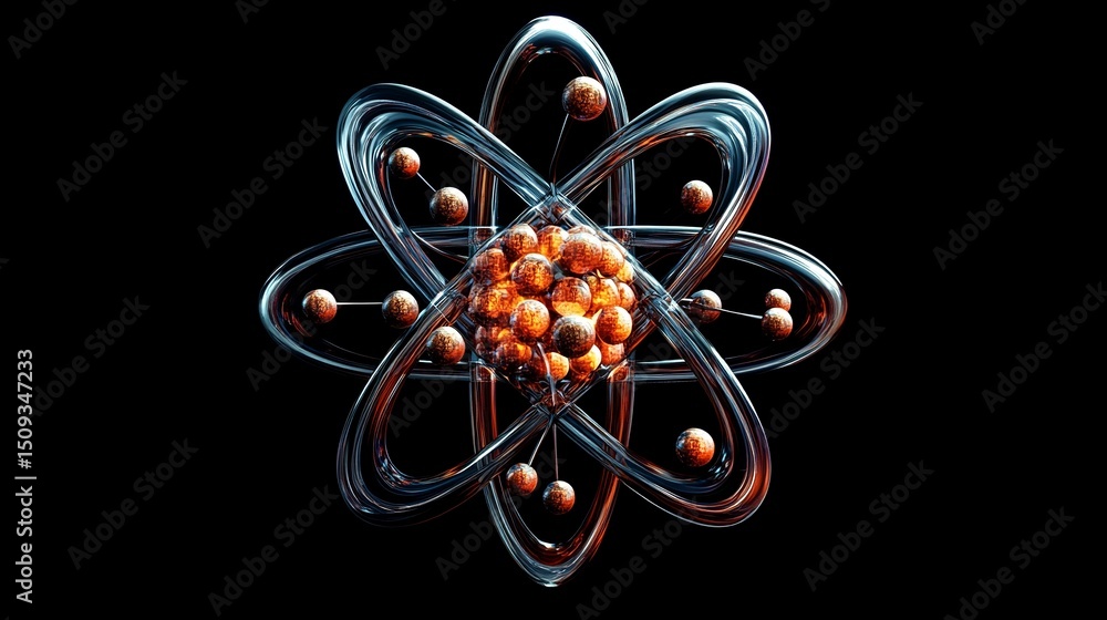 Aufkleber abstract atomic structure 3d model rendering digital art science technology energy nuclear physics i