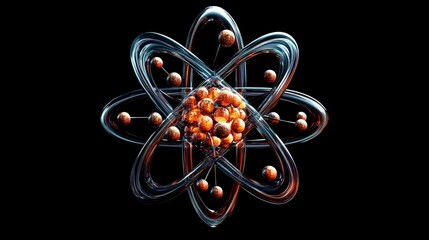 Abstract Atomic Structure 3D Model Rendering Digital Art Science Technology Energy Nuclear Physics Illustration Graphic Design Background Image Modern Elegant Futuristic Detailed  